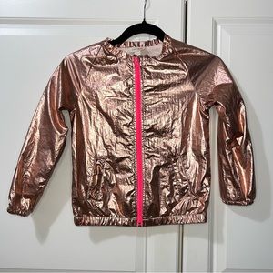 CAT & JACK little girls pink metallic zipper up jacket size 6 water resistant